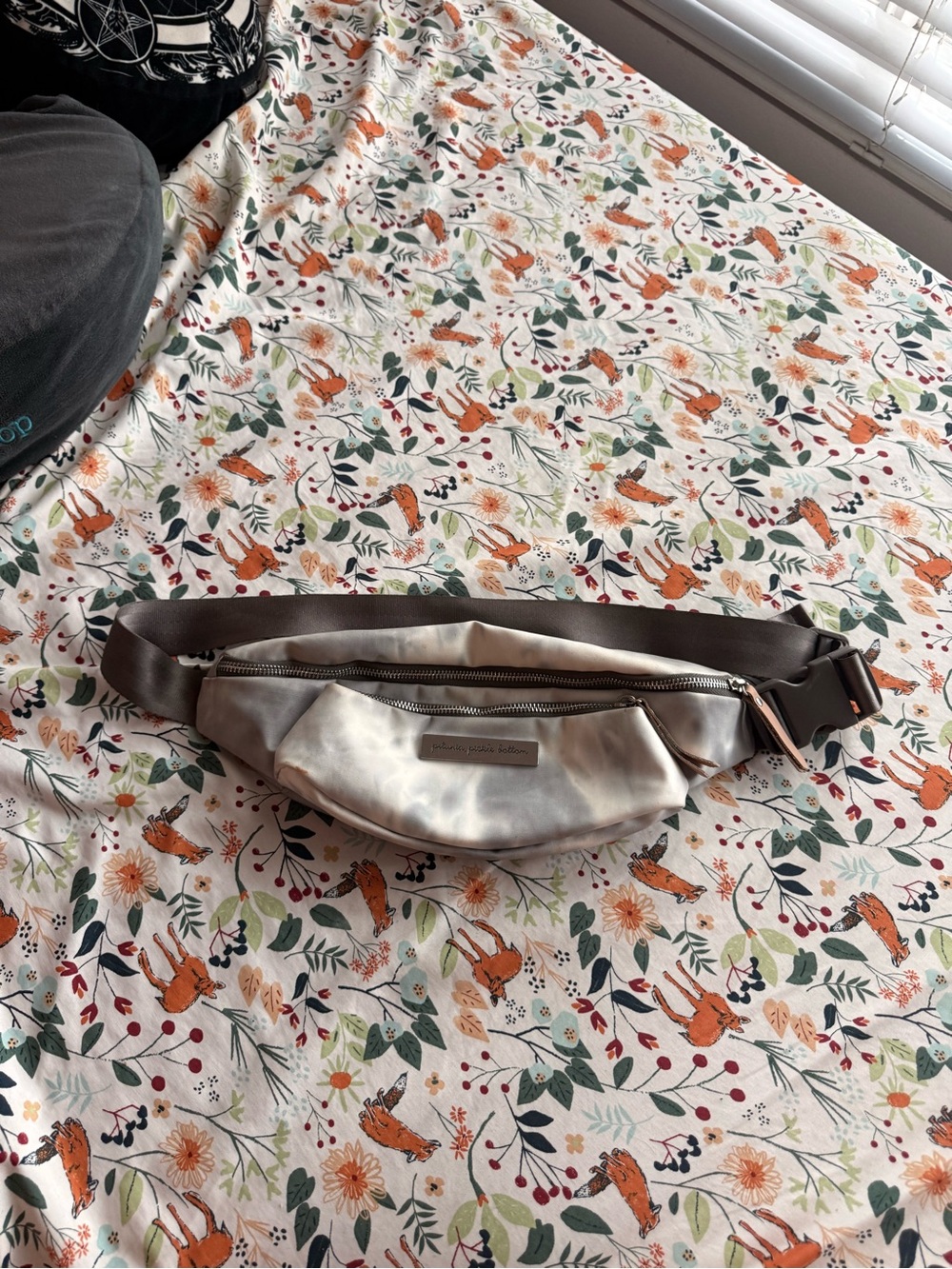 Metallic Silver Leather Belt Mom Bag with Gray Strap